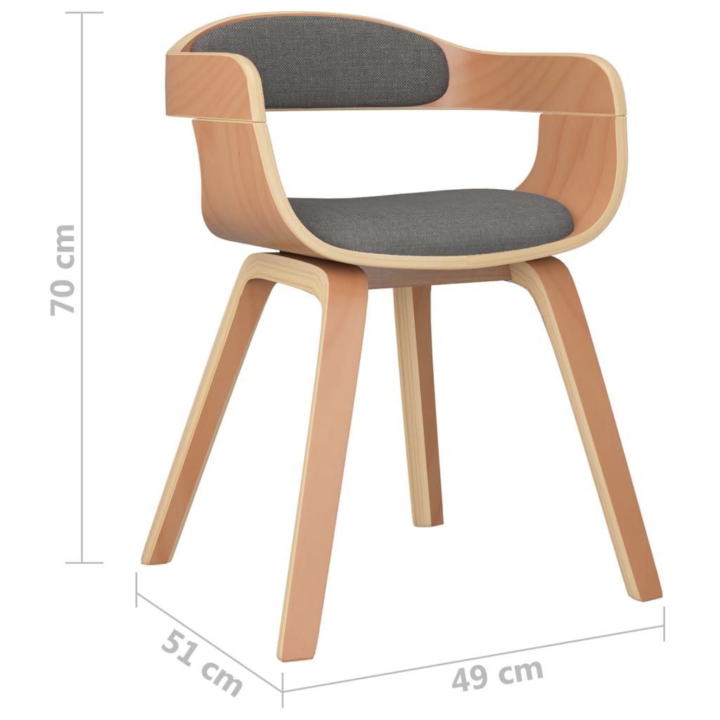 Chaises de salle à manger, lot de 2, en bois courbé gris clair et tissu