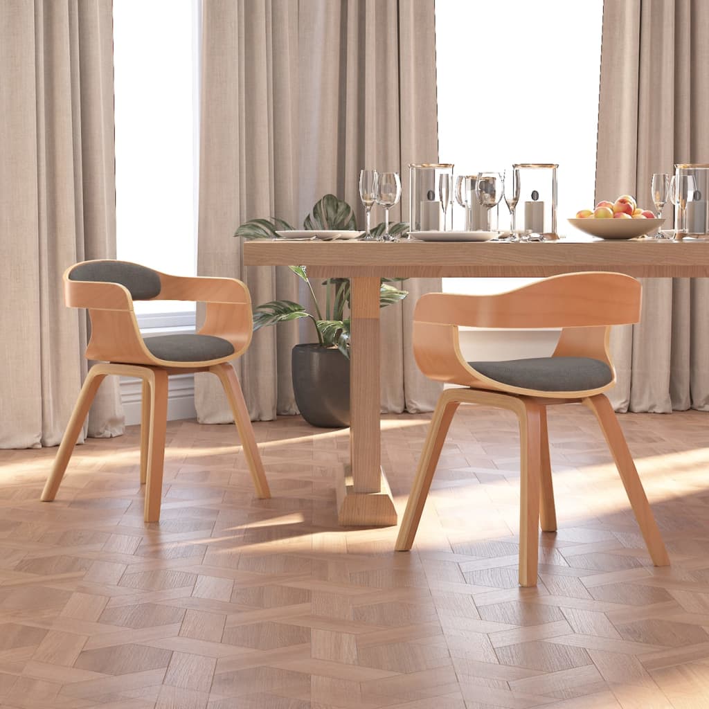 Chaises de salle à manger, lot de 2, en bois courbé gris clair et tissu