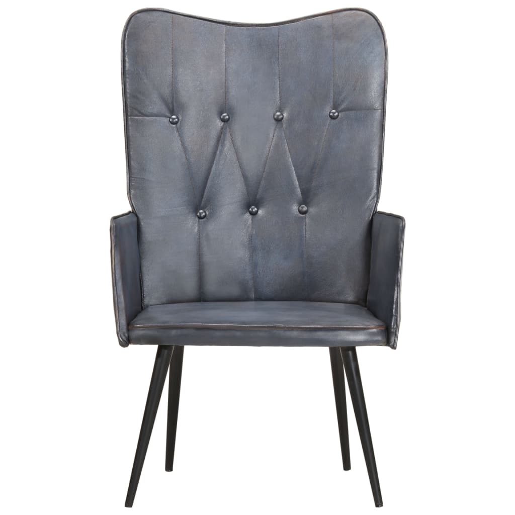 Fauteuil à oreilles en cuir véritable gris