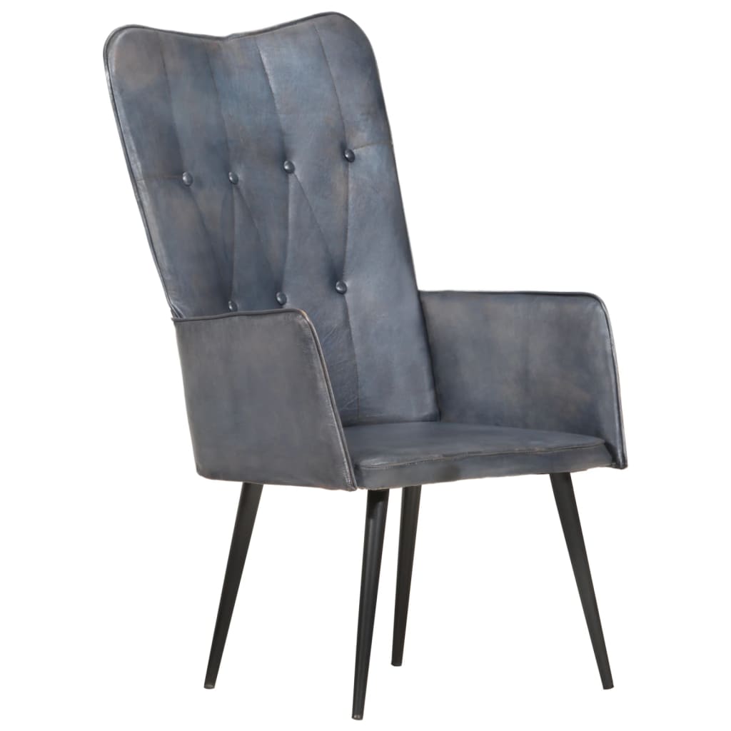 Fauteuil à oreilles en cuir véritable gris