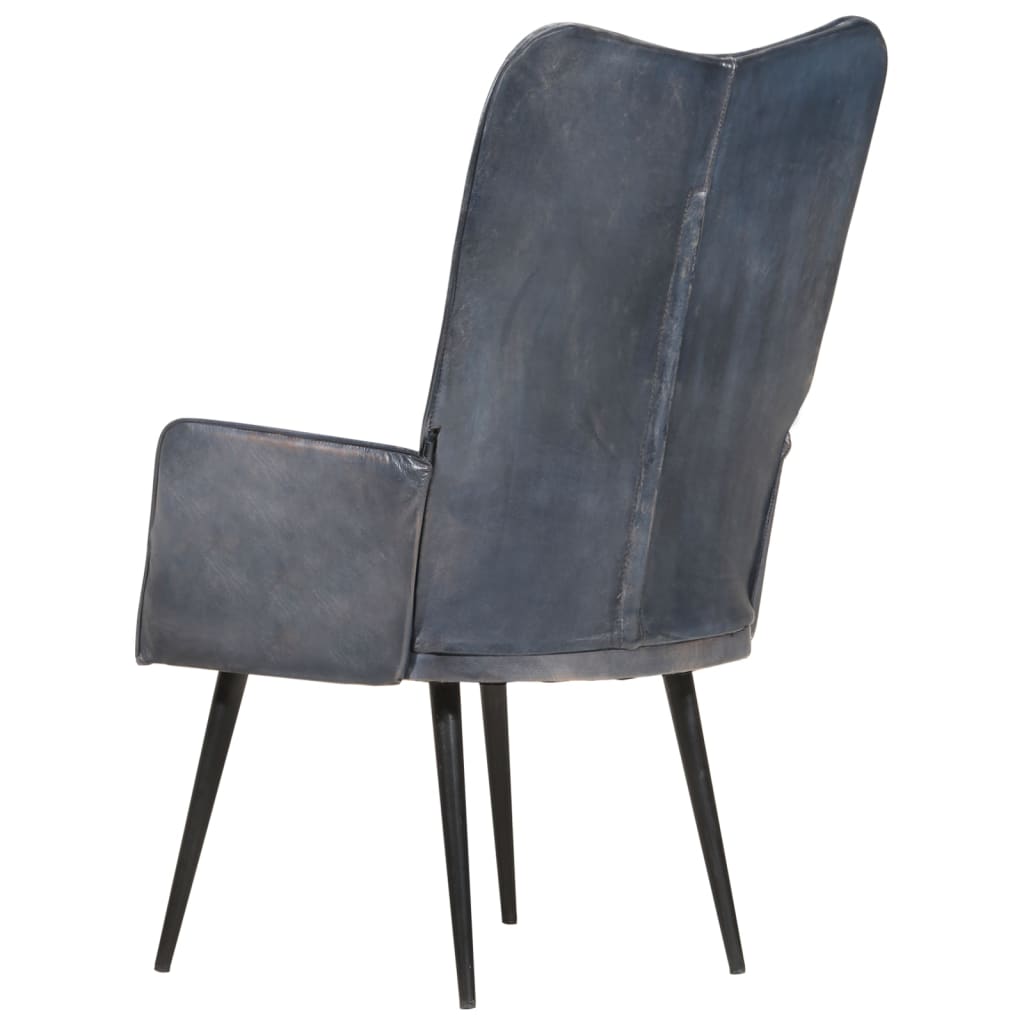 Fauteuil à oreilles en cuir véritable gris