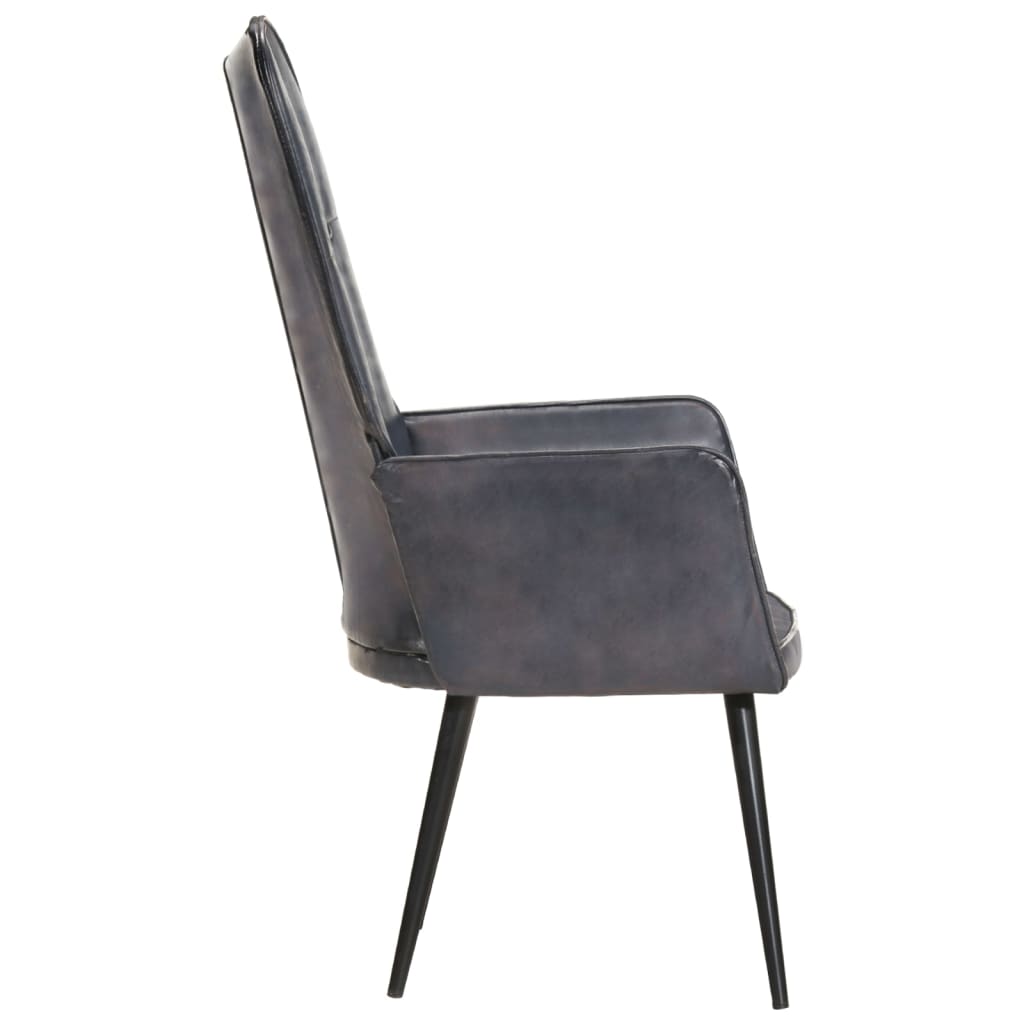 Fauteuil à oreilles en cuir véritable gris