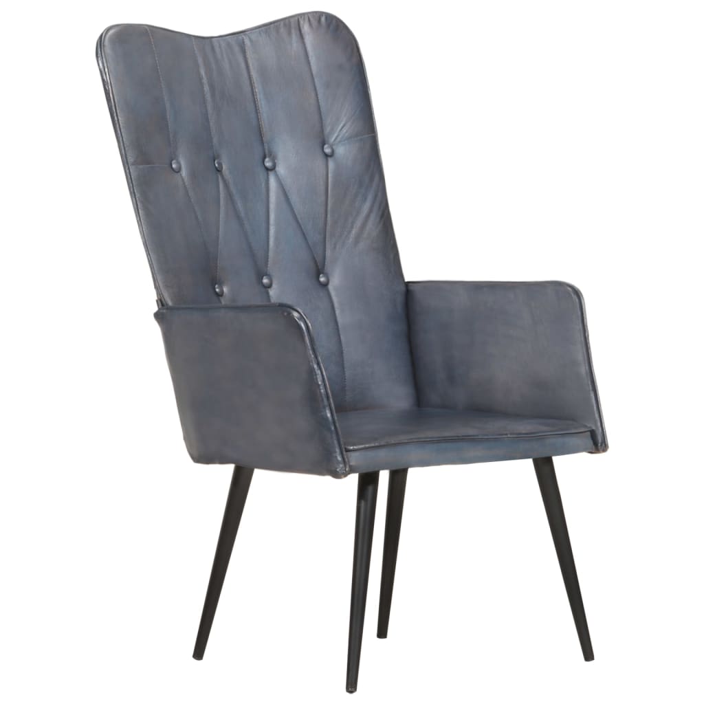 Fauteuil à oreilles en cuir véritable gris