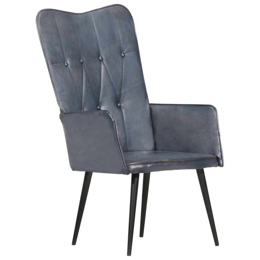 Fauteuil à oreilles en cuir véritable gris