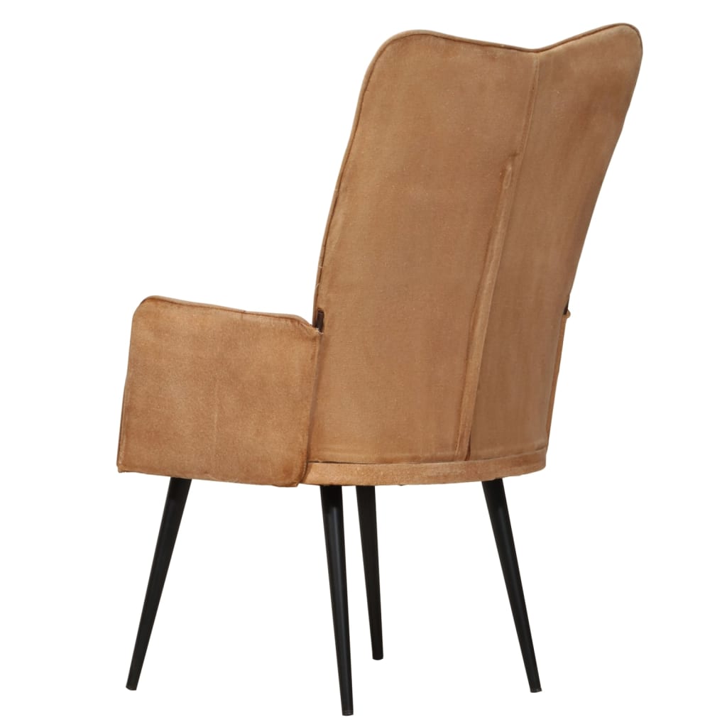 Fauteuil à oreilles en toile marron