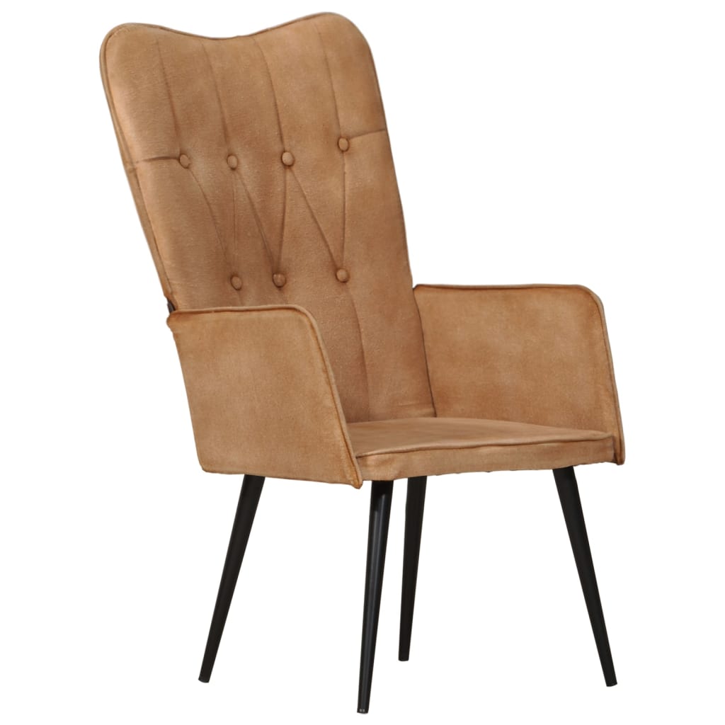 Fauteuil à oreilles en toile marron