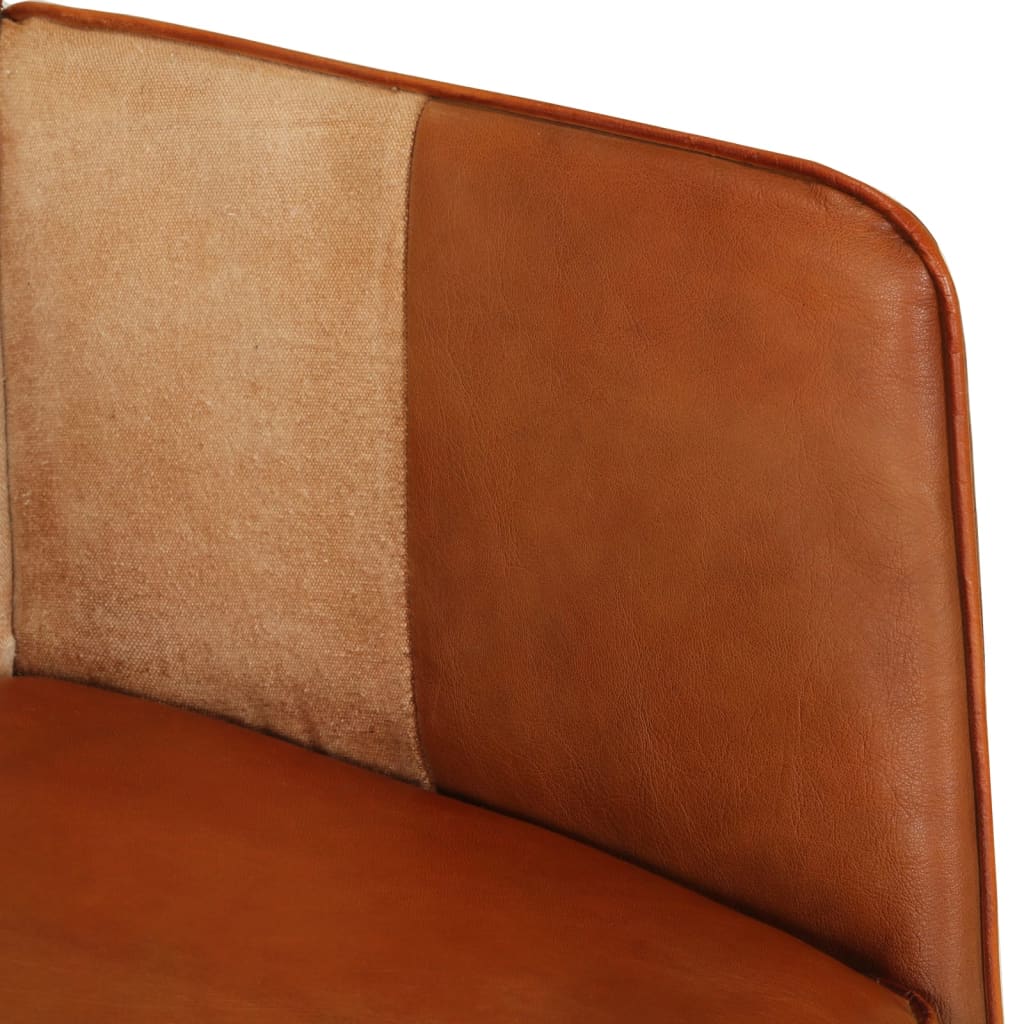Fauteuil à oreilles en cuir véritable marron et crème