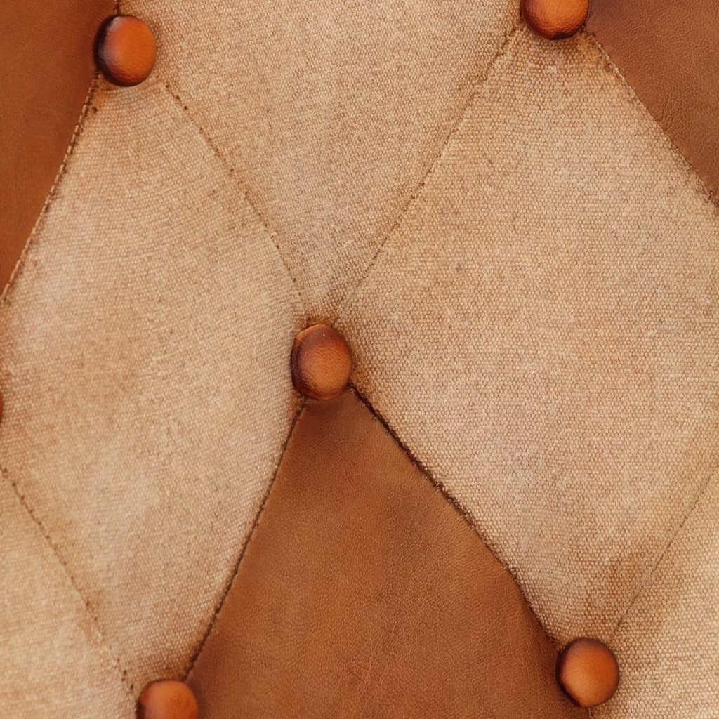 Fauteuil à oreilles en cuir véritable marron et crème