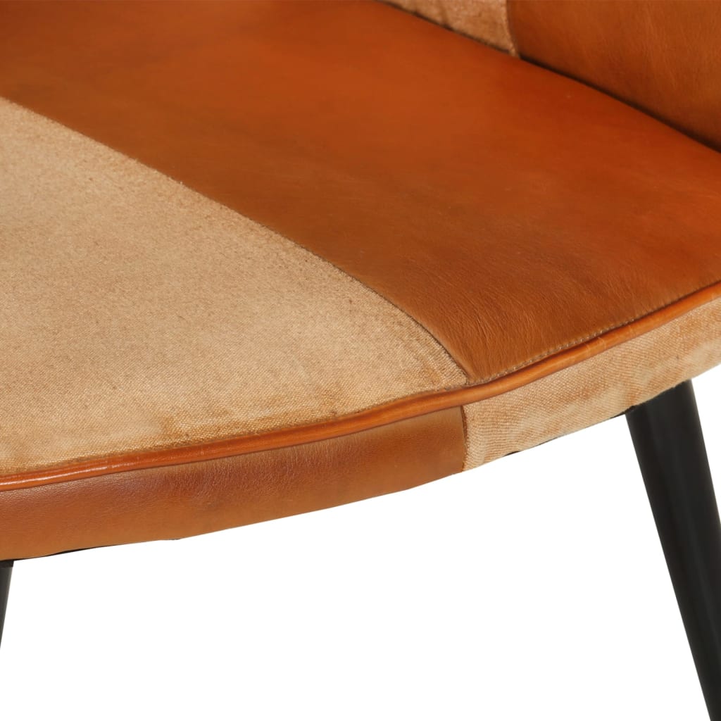 Fauteuil à oreilles en cuir véritable marron et crème