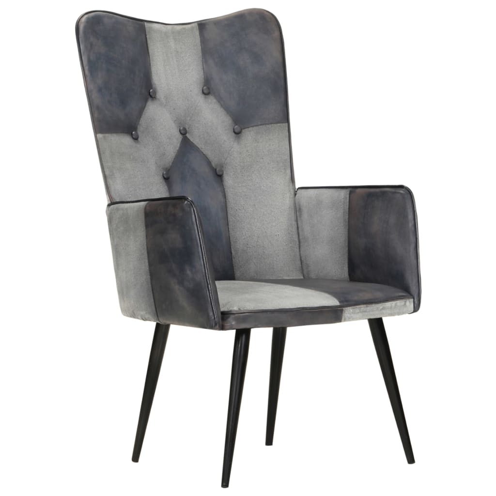 Fauteuil à oreilles en cuir véritable gris
