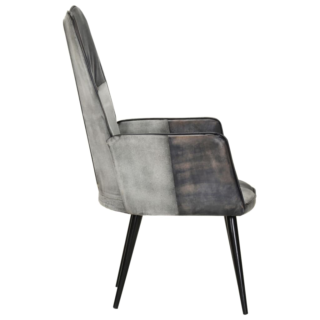 Fauteuil à oreilles en cuir véritable gris