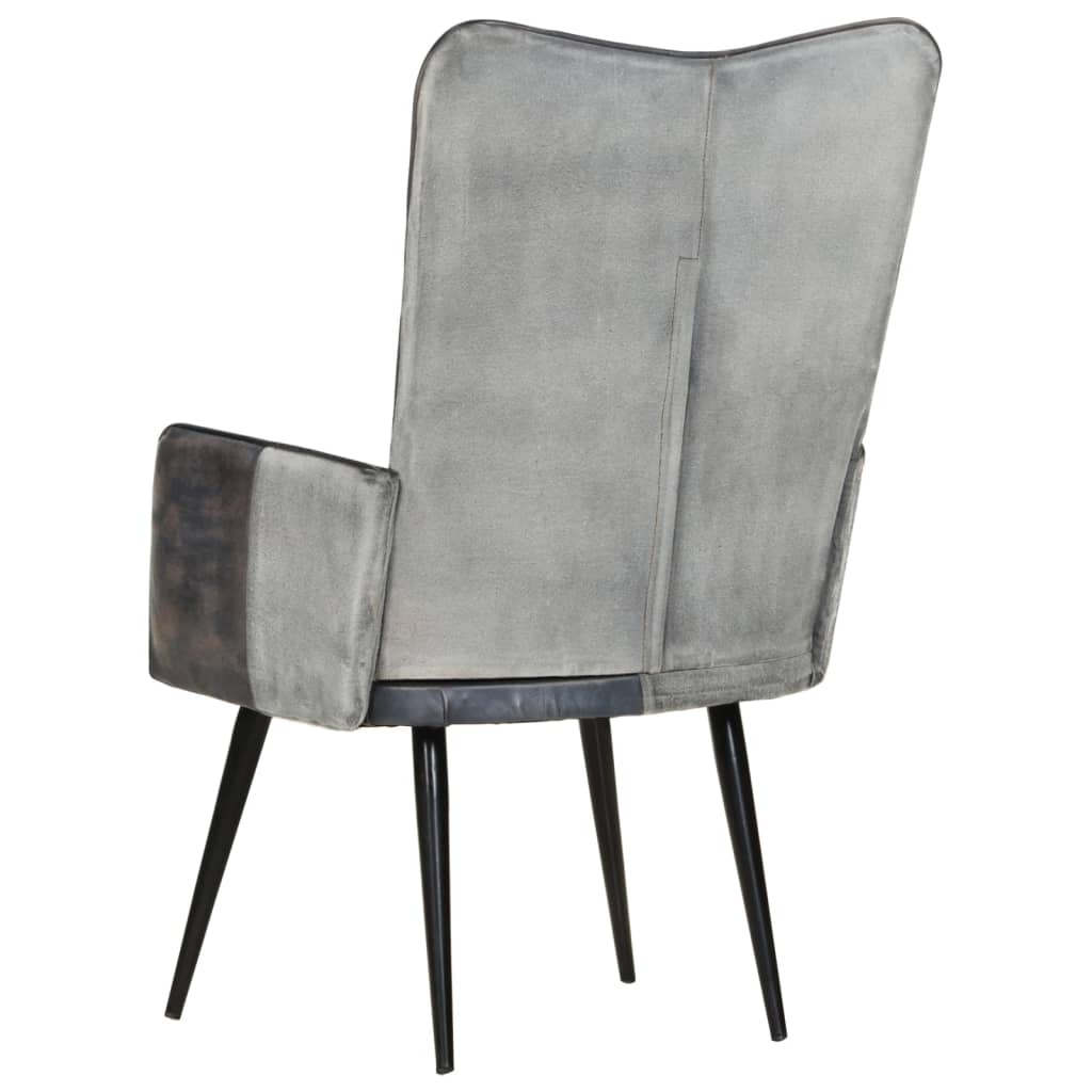 Fauteuil à oreilles en cuir véritable gris