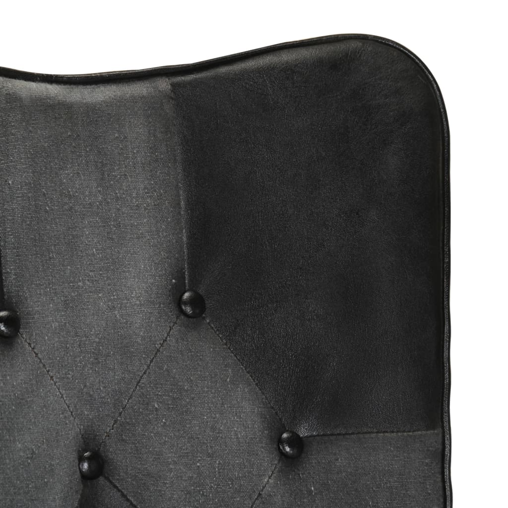 Fauteuil à oreilles en cuir véritable noir et gris
