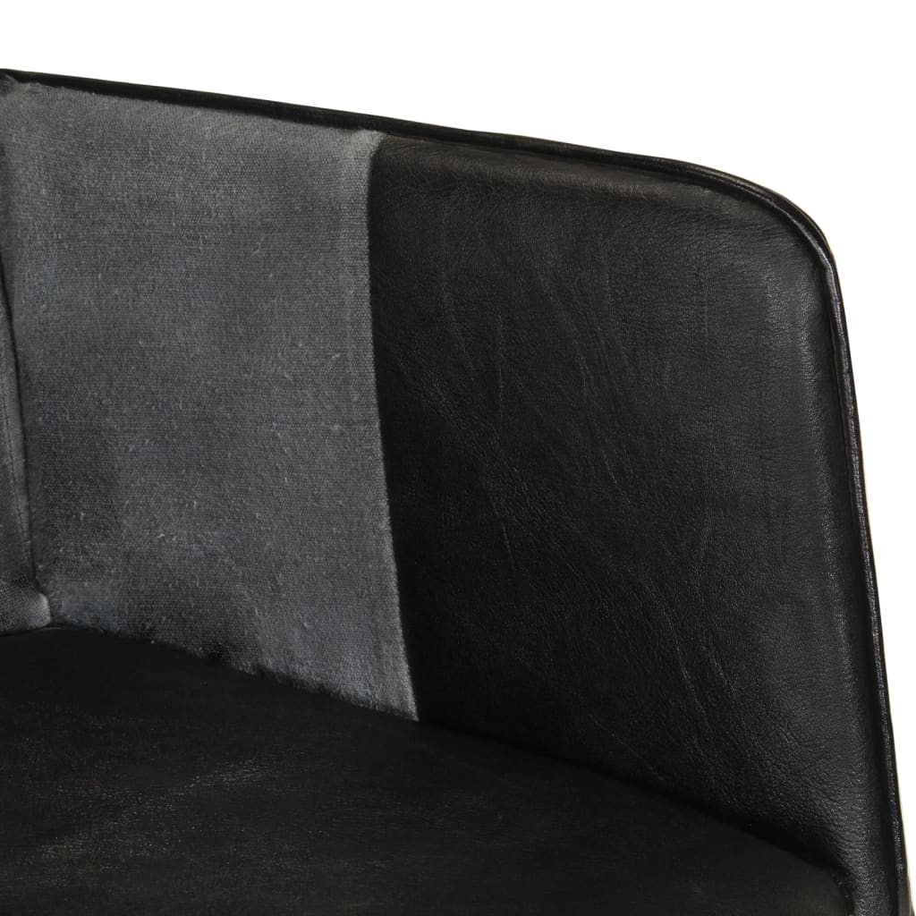 Fauteuil à oreilles en cuir véritable noir et gris