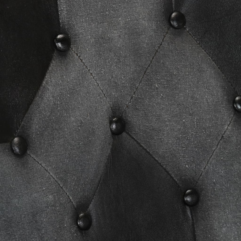 Fauteuil à oreilles en cuir véritable noir et gris