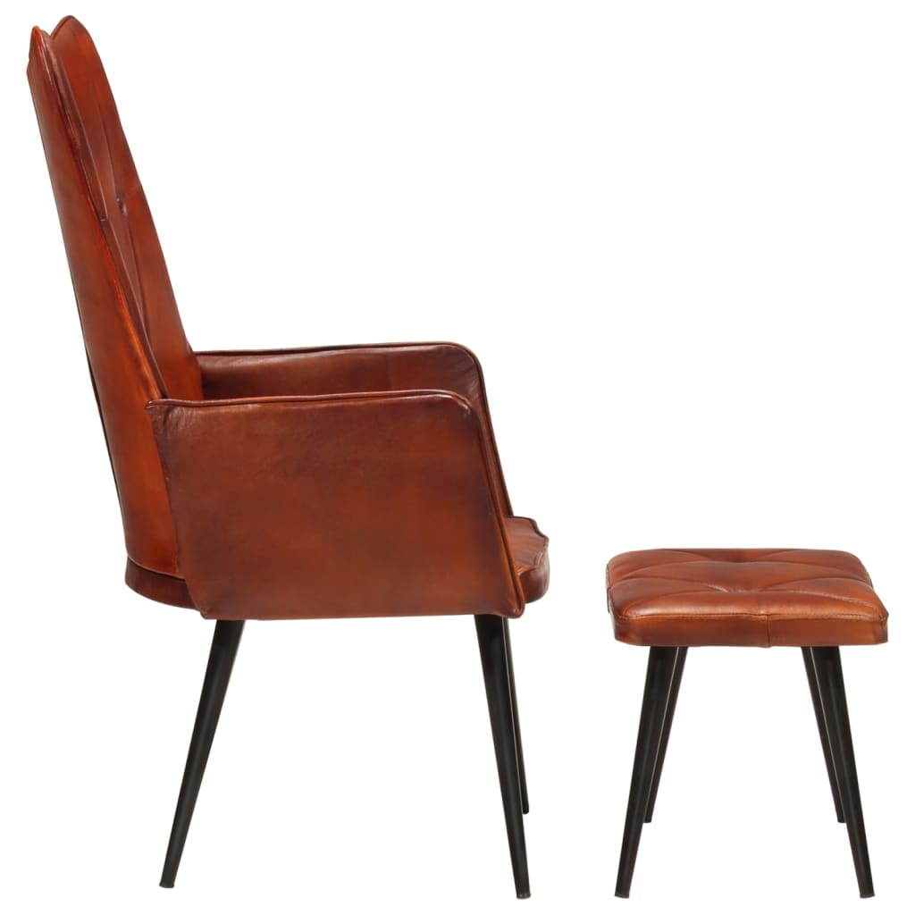 Ohrensessel mit Hocker Braun Echtleder