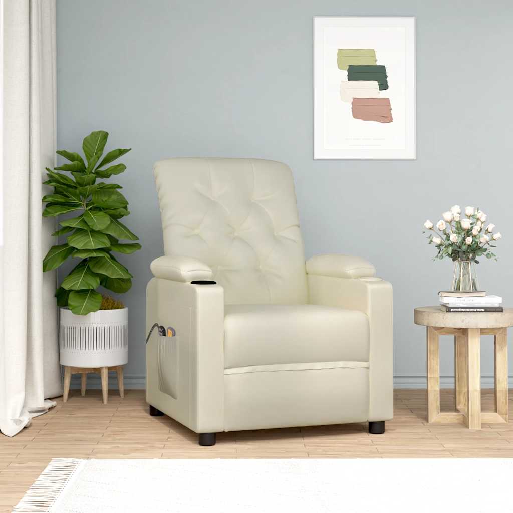 Massagesessel mit Aufstehhilfe Creme Kunstleder