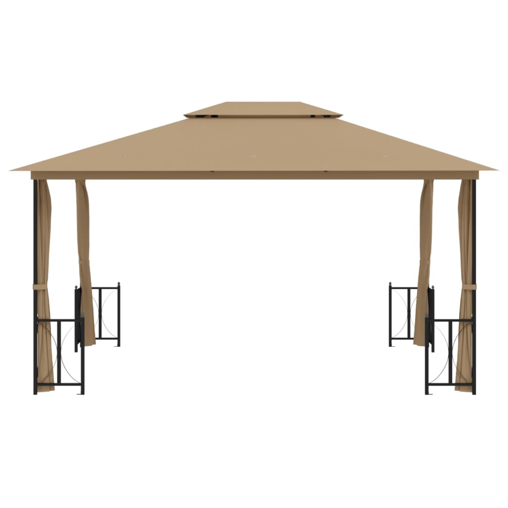 Pavillon avec murs latéraux et double toit 3x4 m Taupe