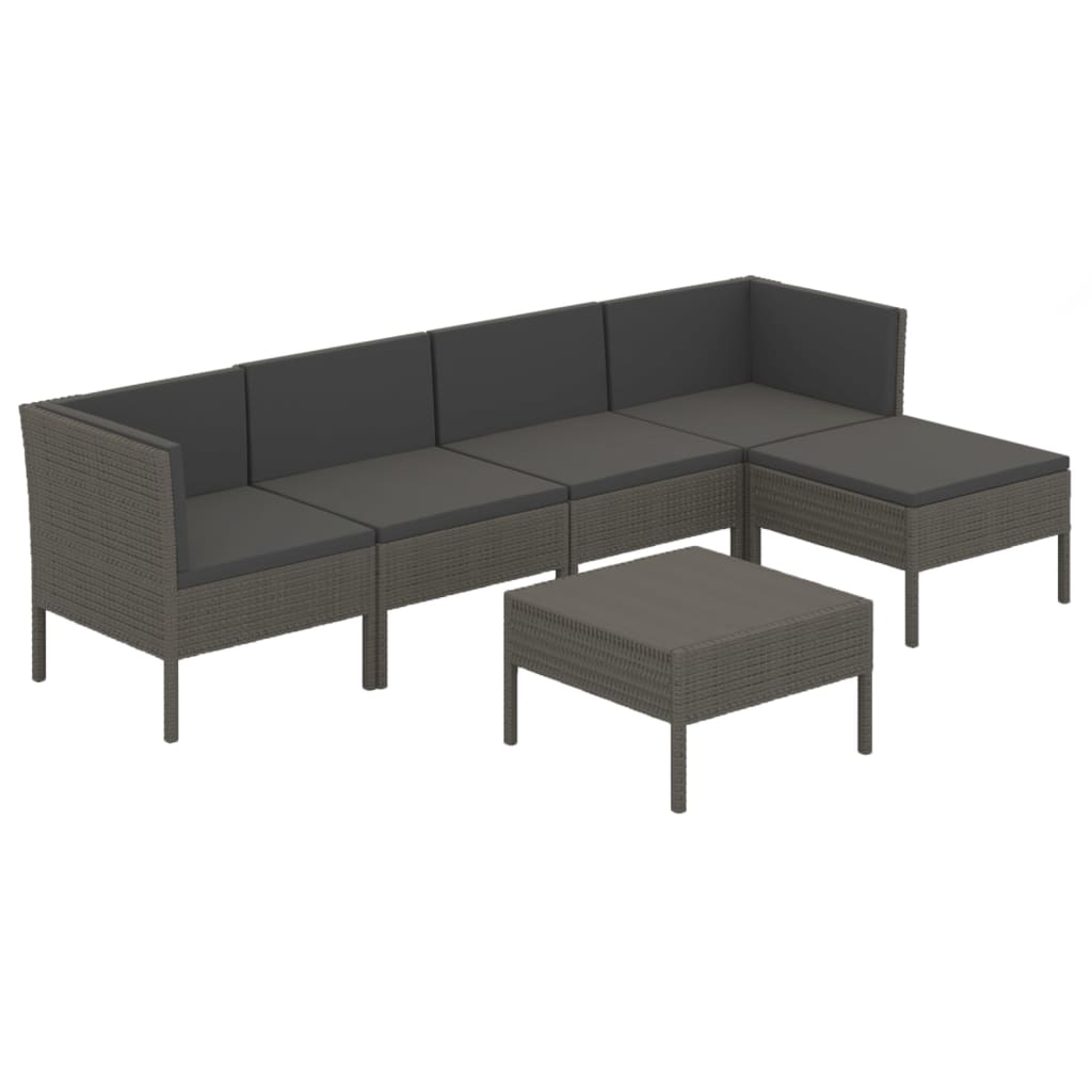 6-tlg. Garten-Lounge-Set mit Auflagen Poly Rattan Grau