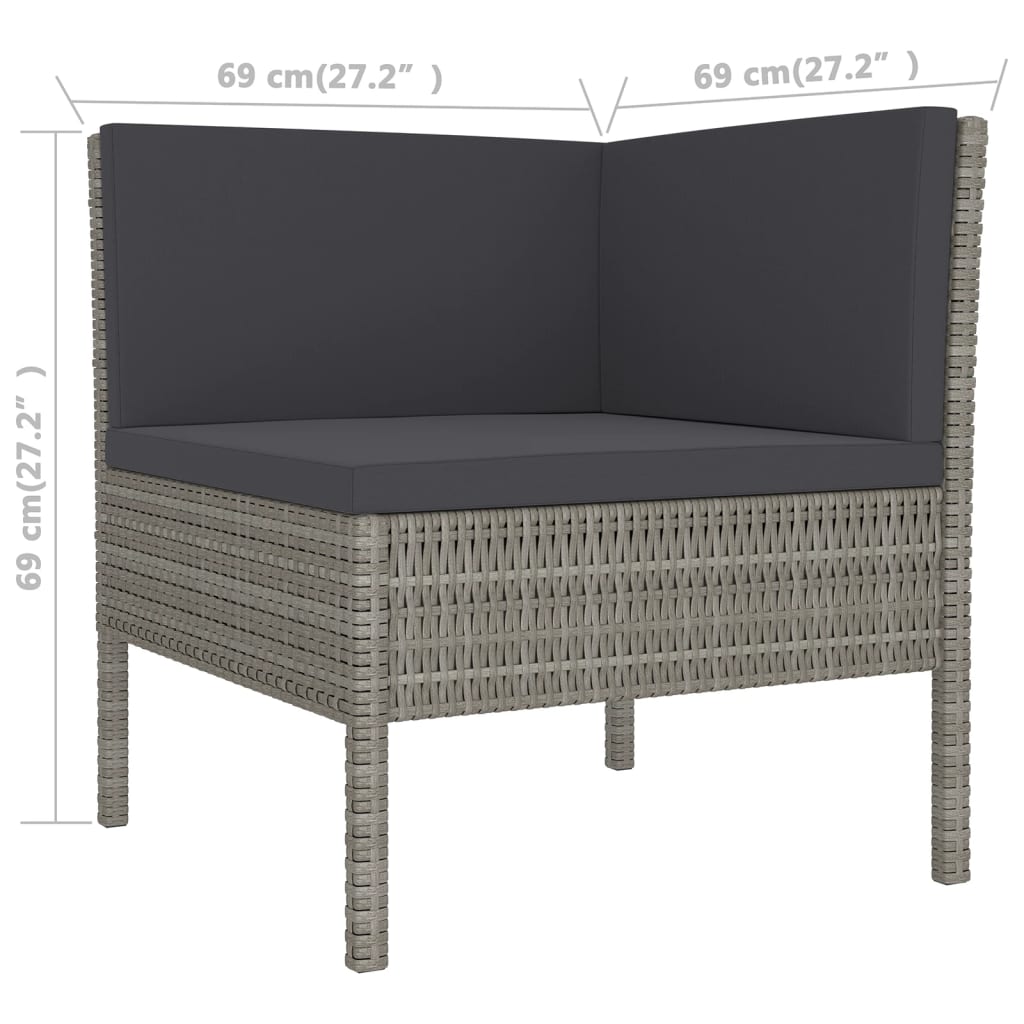 10 pièces. Salon de jardin avec coussins poly rotin gris