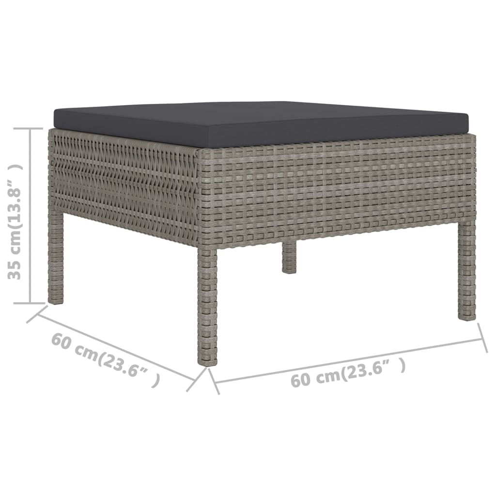 10 pièces. Salon de jardin avec coussins poly rotin gris