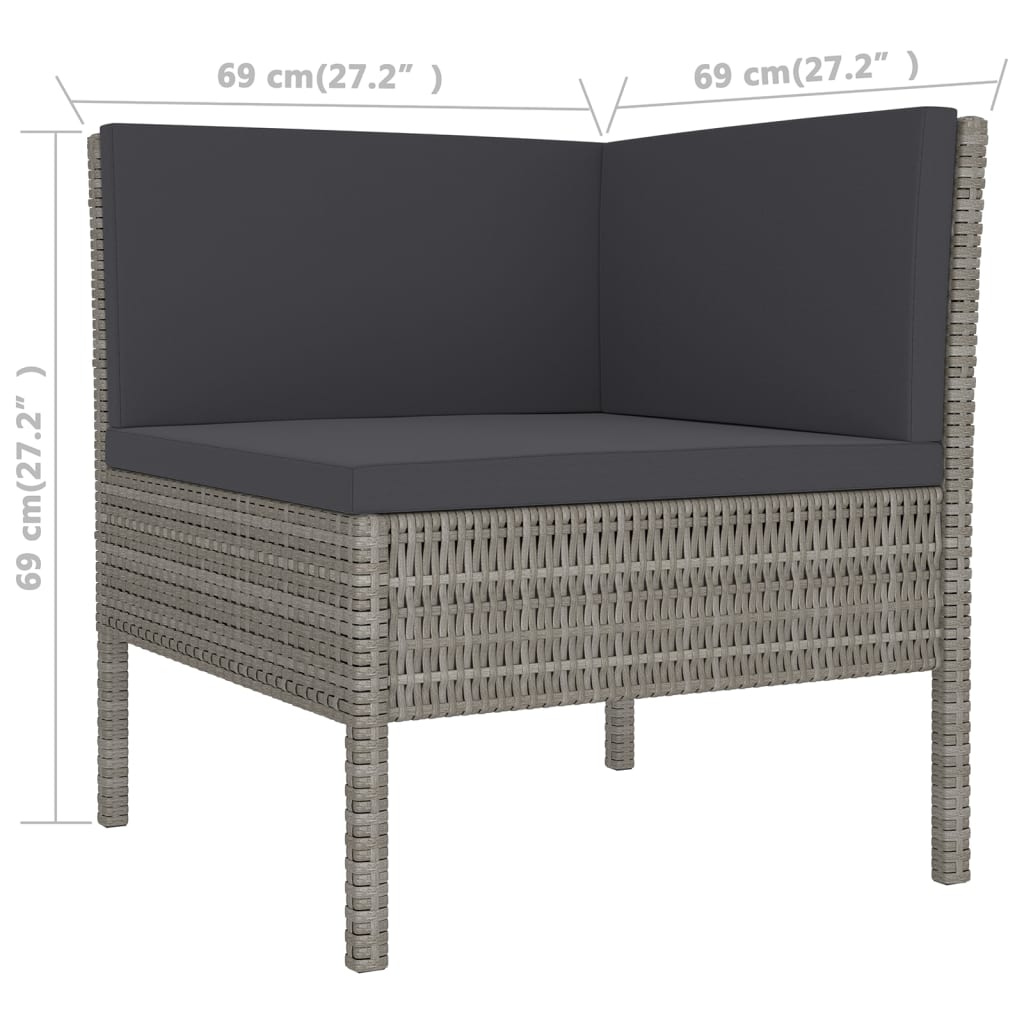 10 pièces. Salon de jardin avec coussins poly rotin gris