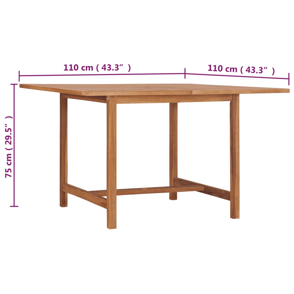 Table à manger de jardin 110x110x75 cm en bois de teck massif