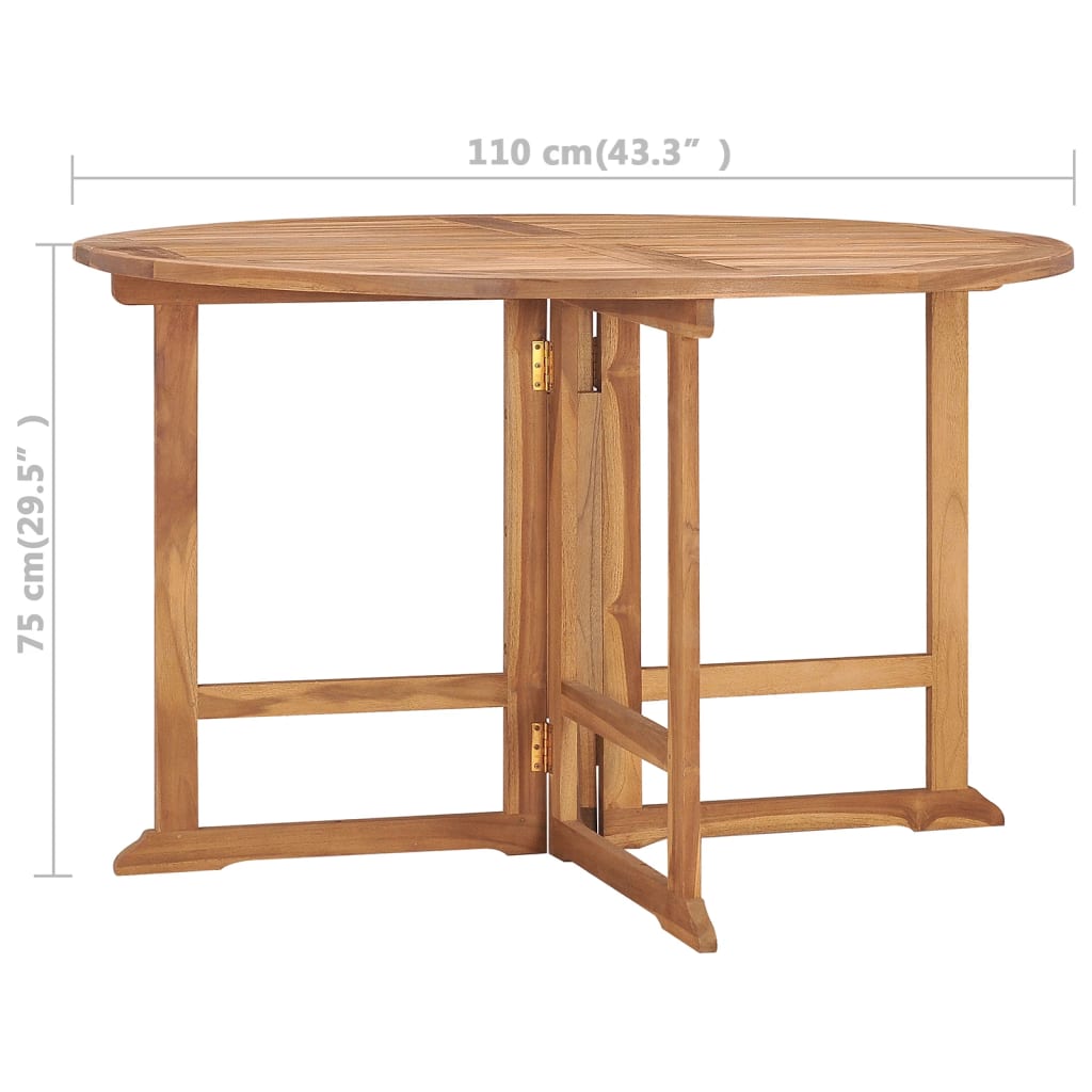Table à manger de jardin pliable Ø110x75 cm en bois de teck massif