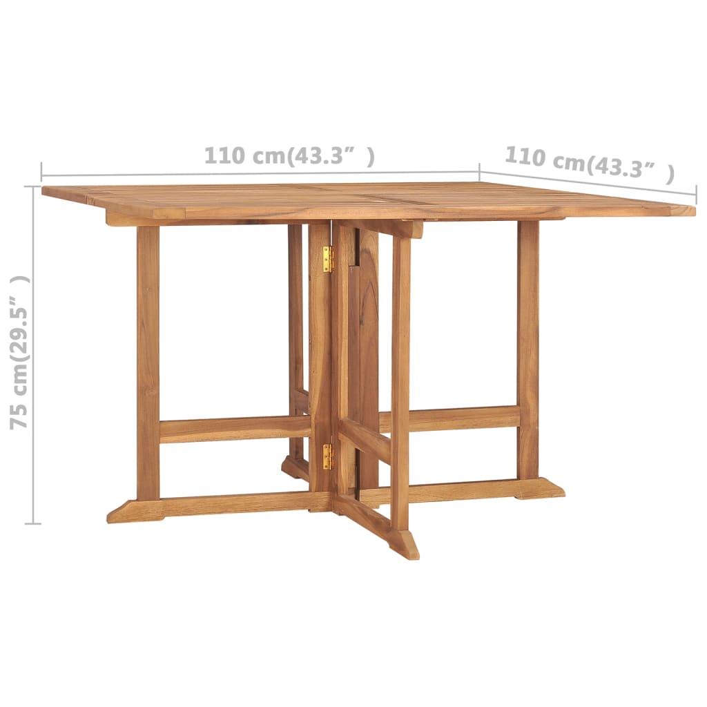 Table à manger de jardin pliable 110x110x75 cm en bois de teck massif