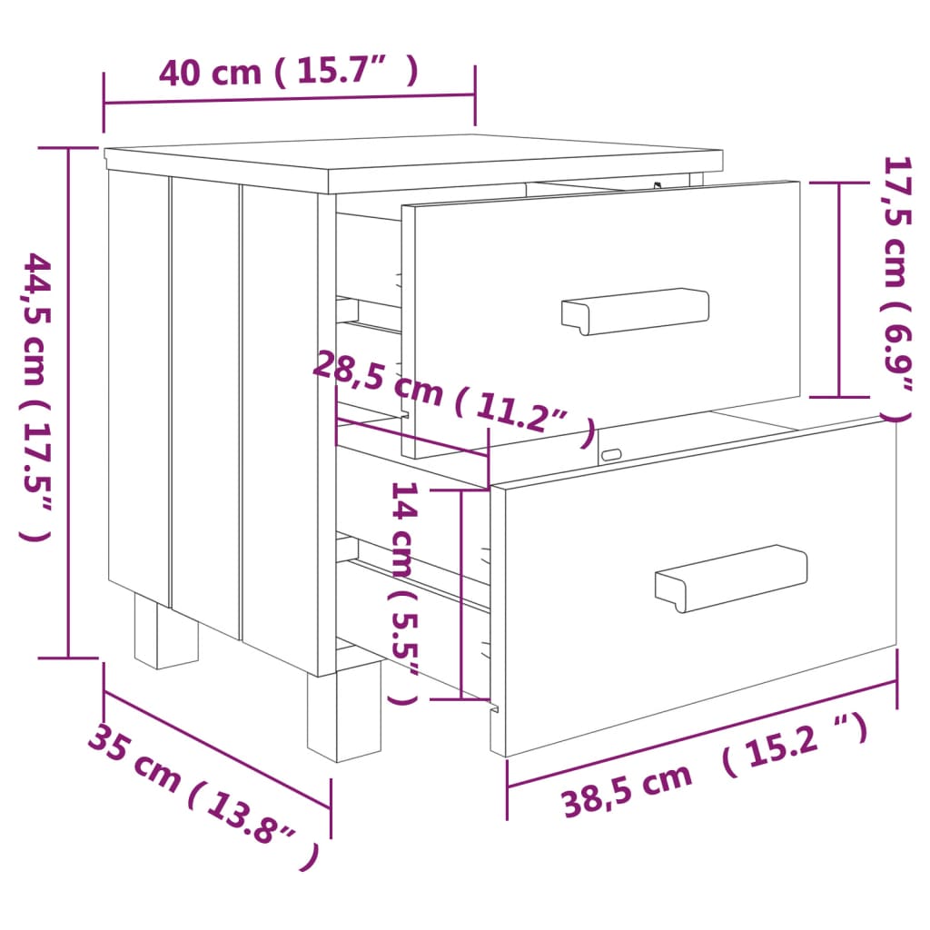 Bedside tables HAMAR 2 pcs. White 40x35x44.5 cm solid wood