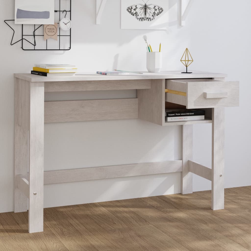 Schreibtisch HAMAR Weiß 110x40x75 cm Massivholz Kiefer