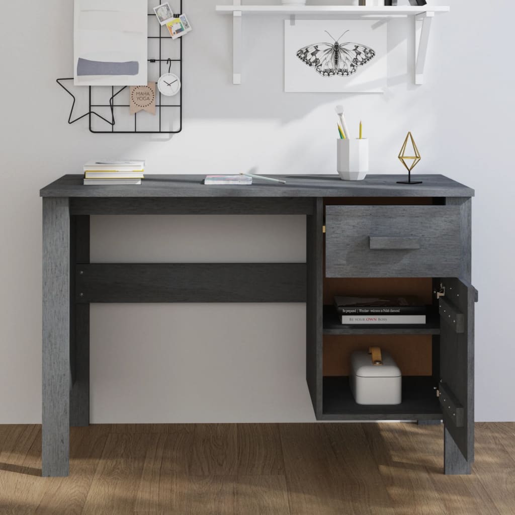 Bureau HAMAR gris foncé 113x50x75 cm bois de pin massif