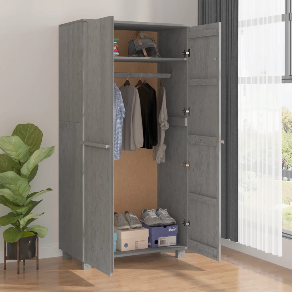Wardrobe HAMAR light grey 89x50x180 cm solid pine wood
