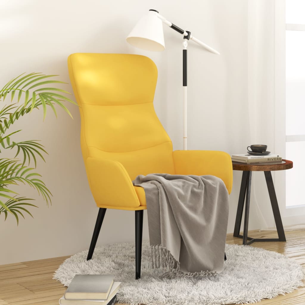 Fauteuil relax en tissu jaune moutarde