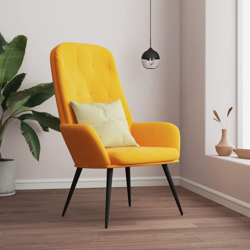 Fauteuil relax en velours jaune moutarde