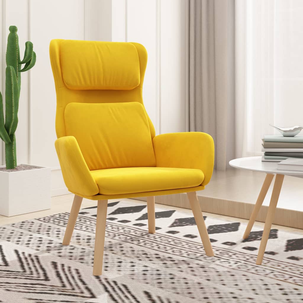 Fauteuil relax en velours jaune moutarde