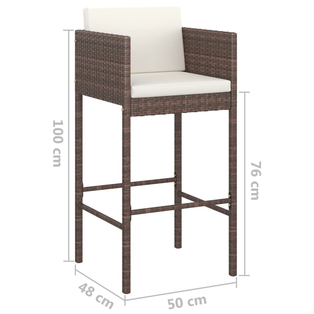 5-piece garden bar set with cushions, poly rattan, brown