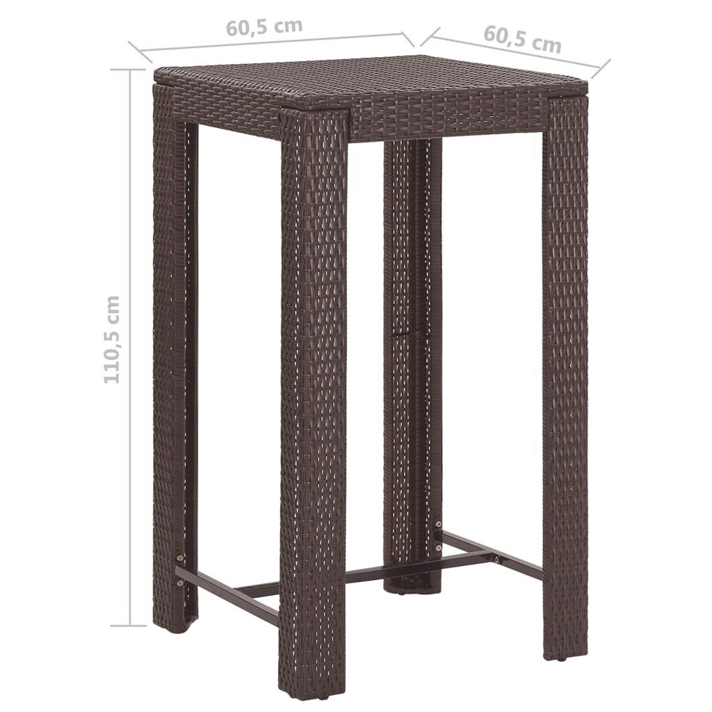 5-piece garden bar set with cushions, poly rattan, brown