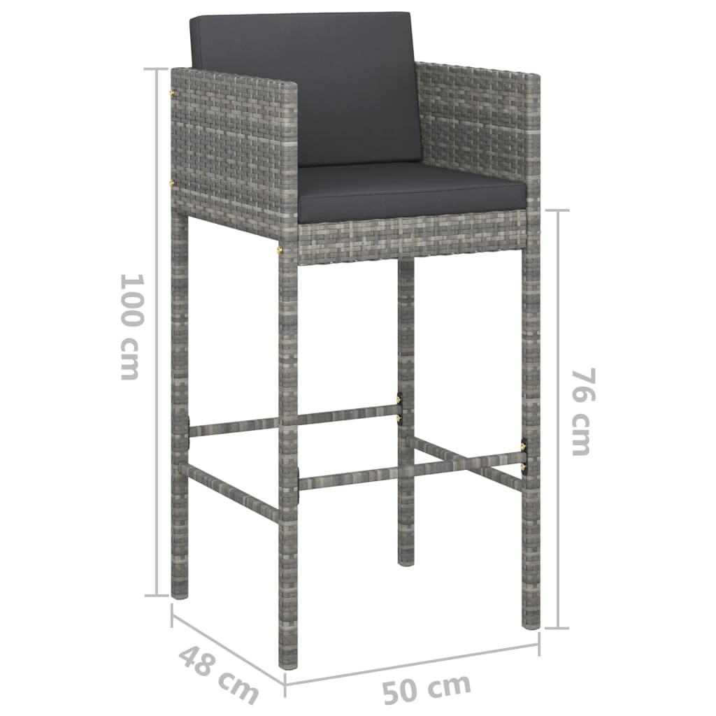 5-piece garden bar set with cushions, poly rattan, grey