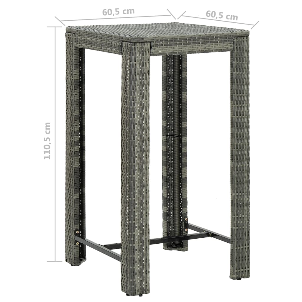 5-piece garden bar set with cushions, poly rattan, grey