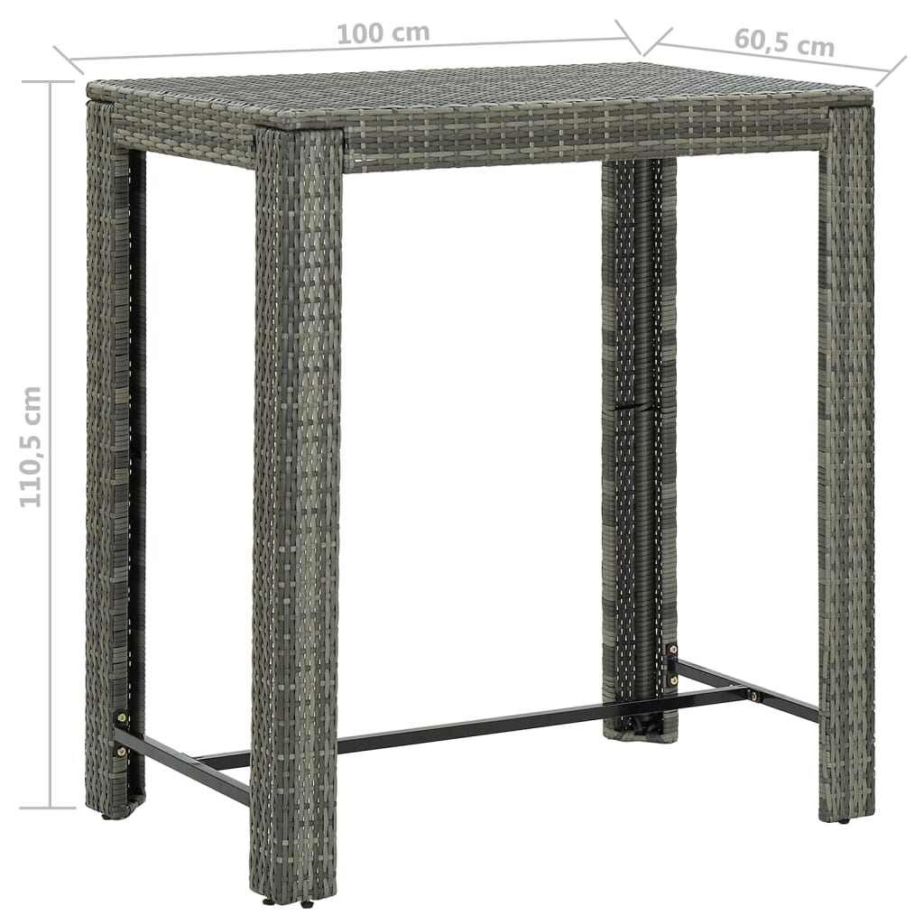 5-piece garden bar set with cushions, poly rattan, grey
