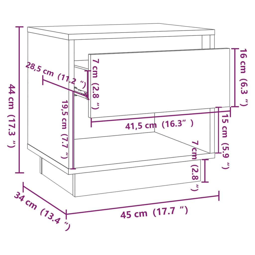 Bedside tables 2 pcs. Concrete grey 45x34x44 cm wood material