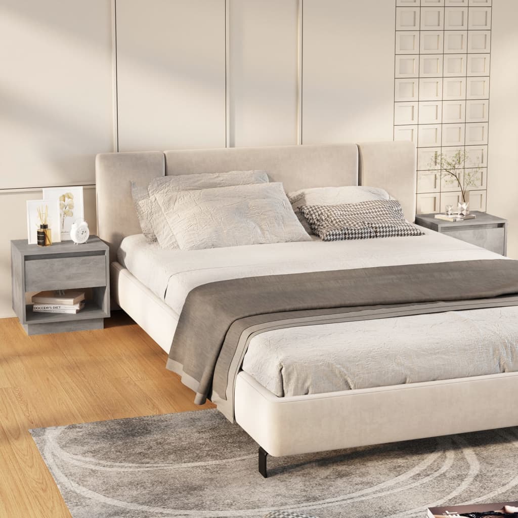 Bedside tables 2 pcs. Concrete grey 45x34x44 cm wood material