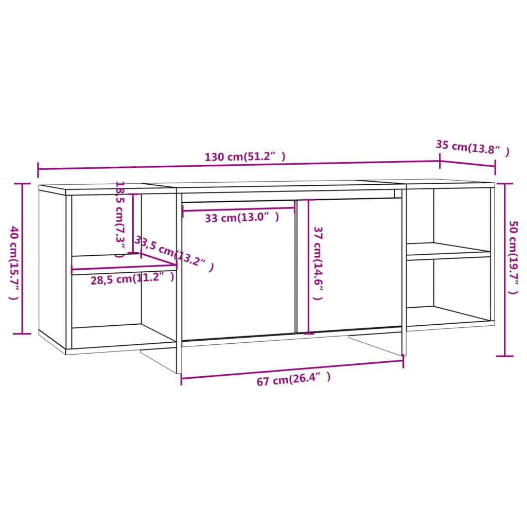 Meuble TV noir 130x35x50 cm en bois