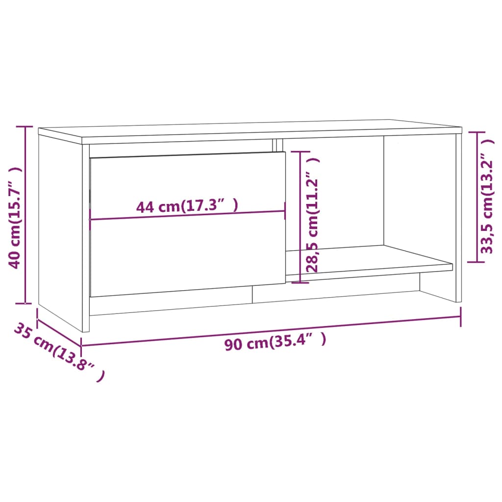 Meuble TV blanc 90x35x40 cm en matériau à base de bois