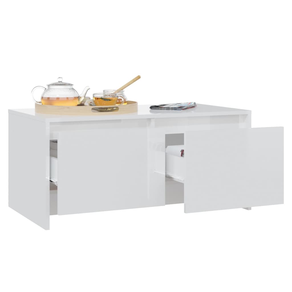 Table basse blanc brillant 90x50x41,5 cm en bois