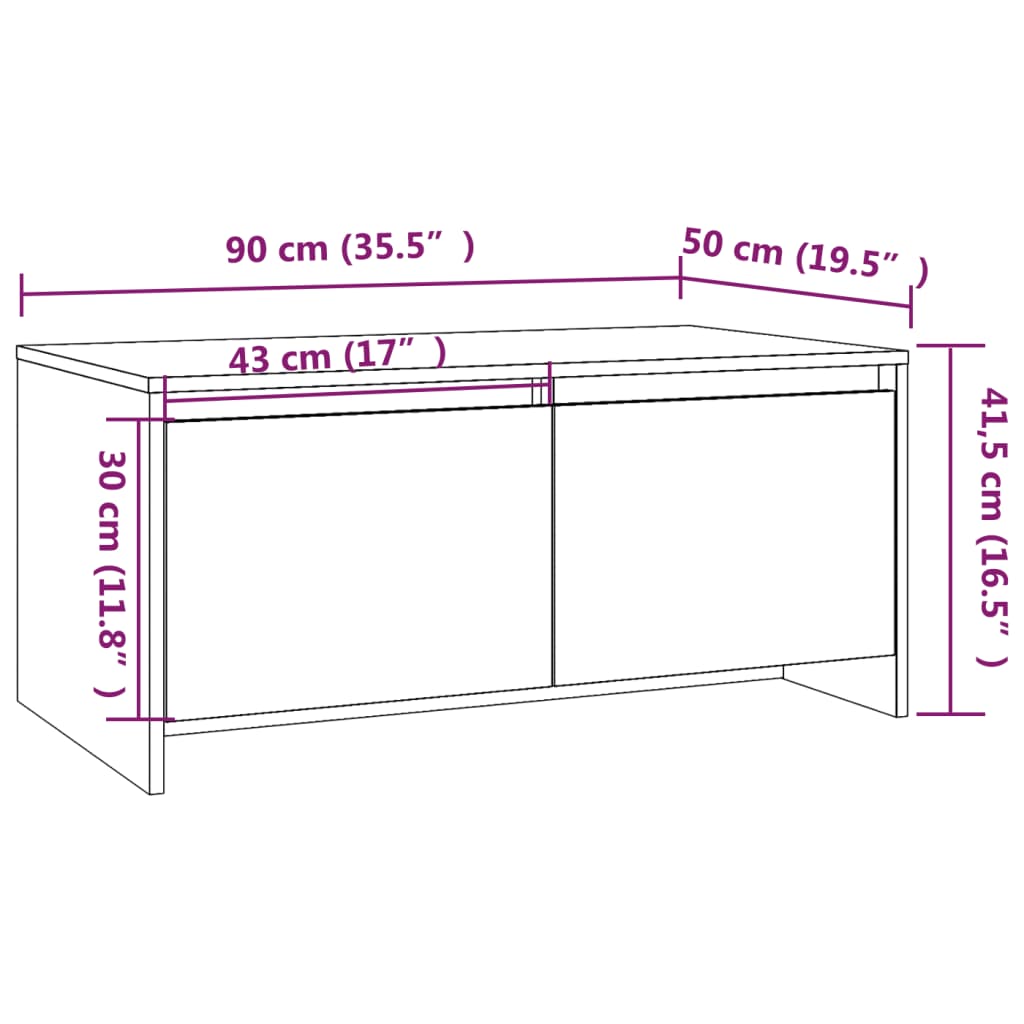 Table basse blanc brillant 90x50x41,5 cm en bois