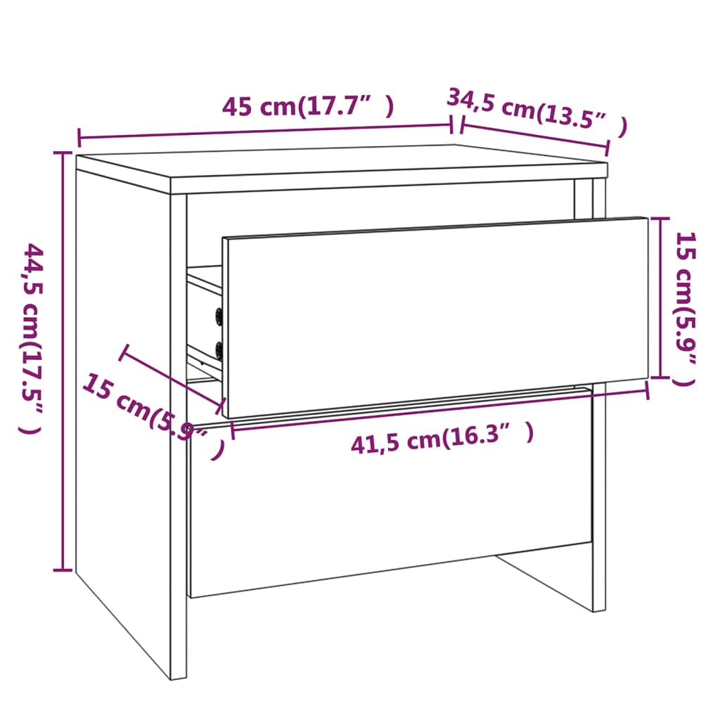 Tables de chevet 2 pcs. Chêne Sonoma 45x34,5x44,5 cm matériau bois