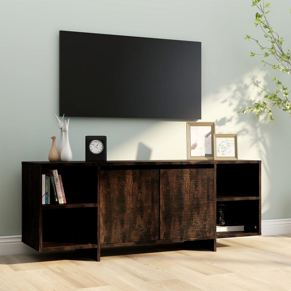 Meuble TV chêne fumé 130x35x50 cm matériau bois