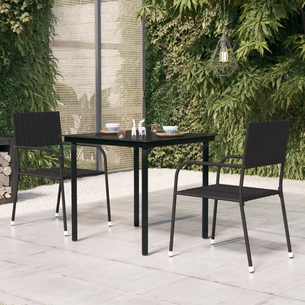 Garden dining table black 80x80x74 cm steel and glass
